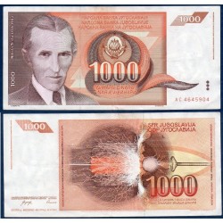 Yougoslavie P.107, TTB Billet de 1000 Dinara 1990 nikola Tesla