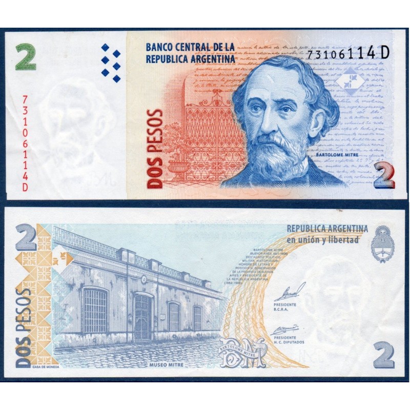 Argentine Pick N°352, Billet de banque de 2 Pesos 2002