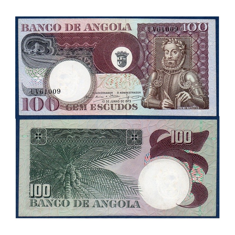 Angola P.106 , Neuf, Billet de 100 Escudos 1973 Palmier Camoes