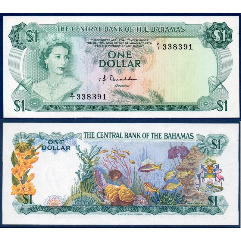 Bahamas P.35a, Neuf Billet de 1 dollar 1974 Jardin marin