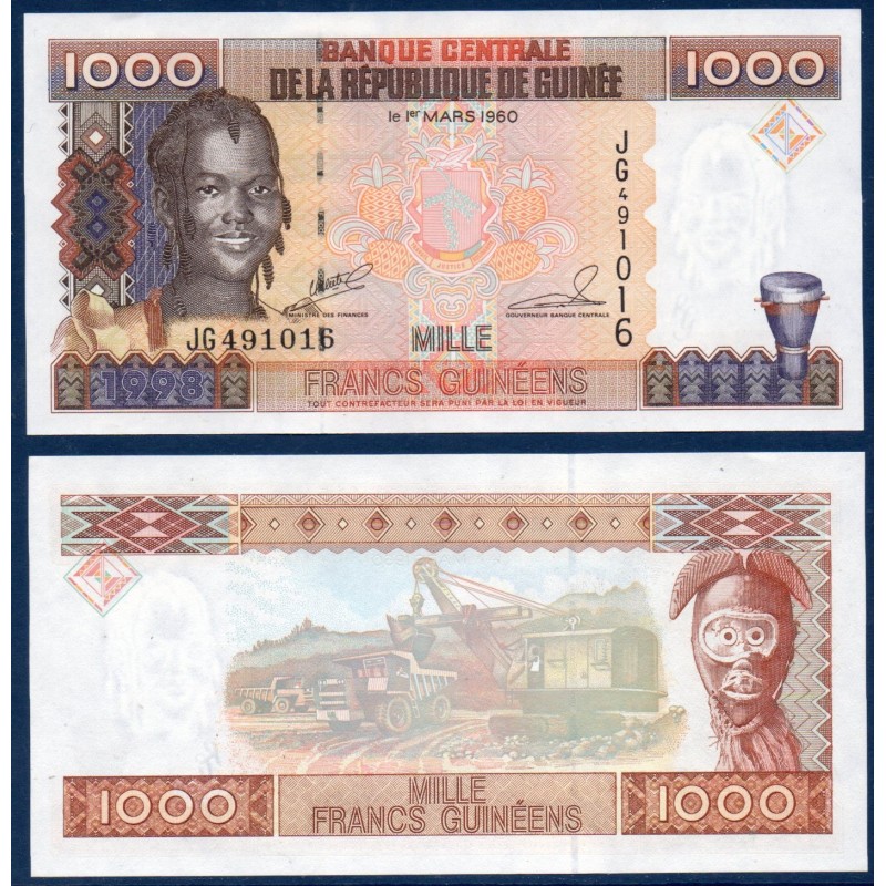 Guinée P.37, Neuf, Billet de 1000 Francs 1998 Masque