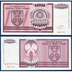 Croatie (serbie) P.R14a, neuf Billet de 50 Millions dinara 1993 fushia Krajina