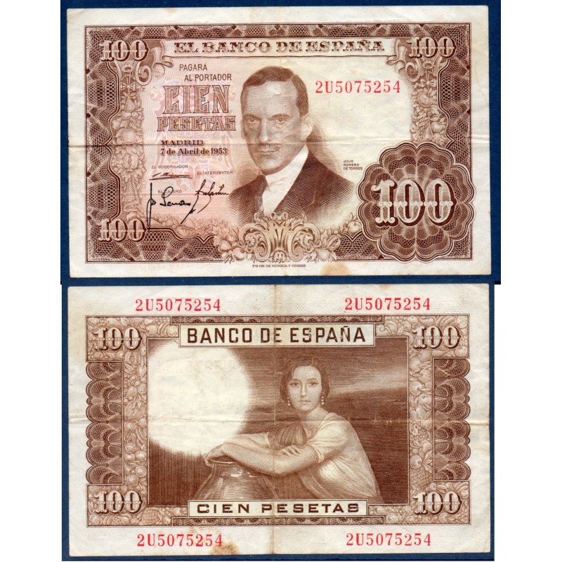 Espagne P.145a, TTB Billet de 100 pesetas 1953 Julio Torres