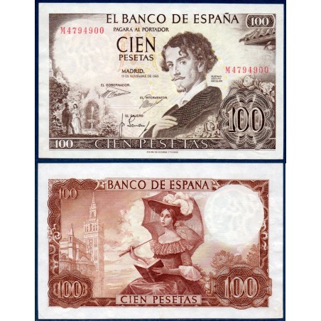 Espagne P.150, Sup Billet de 100 pesetas 1965 Gustavo Becquer