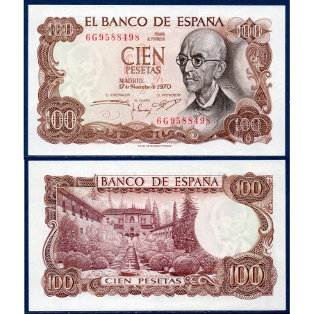 Espagne P.152a, Neuf Billet de 100 pesetas 1970 Manuel Falla