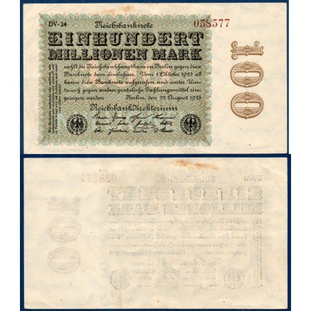 Allemagne P.107d, TTB Billet de 100 millions Mark 1923 étoiles