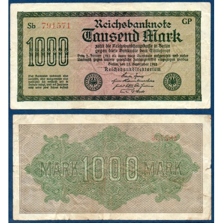 Allemagne P.76g, TB Billet de 1000 Mark 1922 quinconce