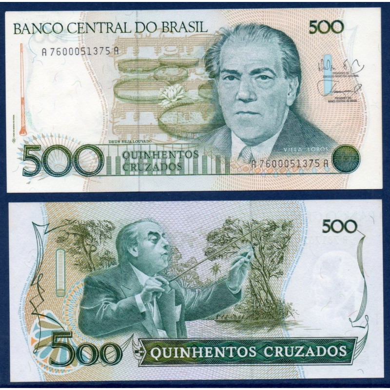 Bresil P.212d, neuf Billet de 500 Cruzados 1988 Heitor Villa Lobos