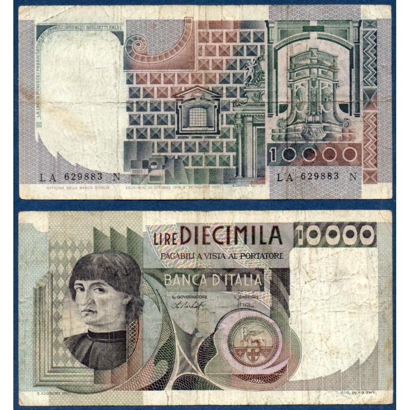 Italie P.106a, TB Billet de 10000 Lire 1976-1978 Castagno