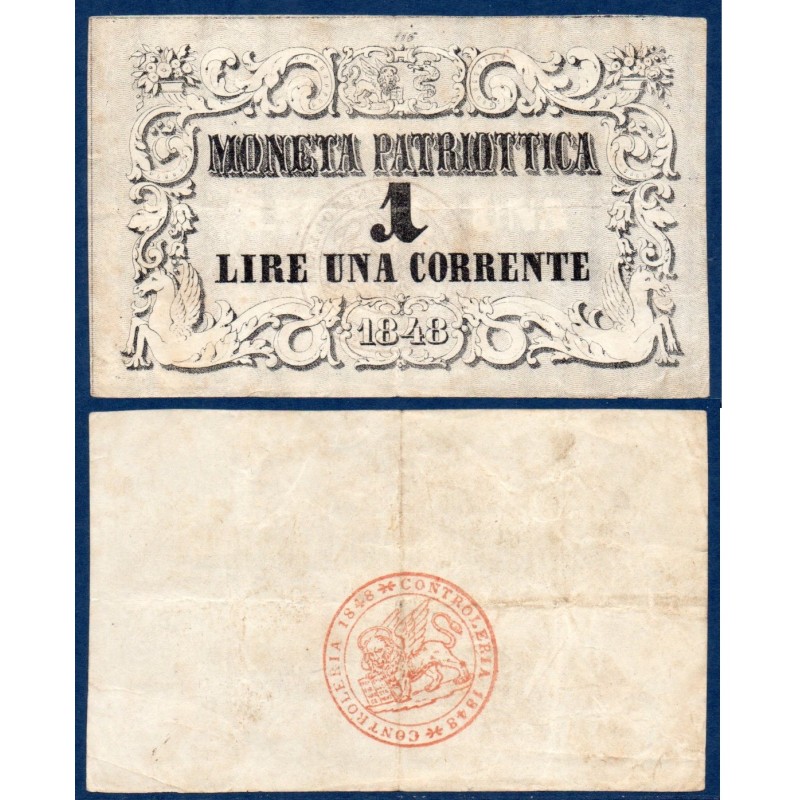 Etats Italiens Venise P.S185, TTB Billet de 1 Lire 1848 ornement