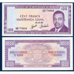 Burundi P.29c, Neuf, Billet de 100 Francs 1988-1993 Rwagasore Indépendance