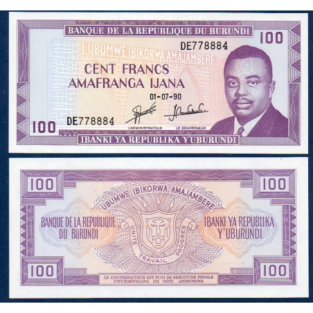 Burundi P.29c, Neuf, Billet de 100 Francs 1988-1993 Rwagasore Indépendance