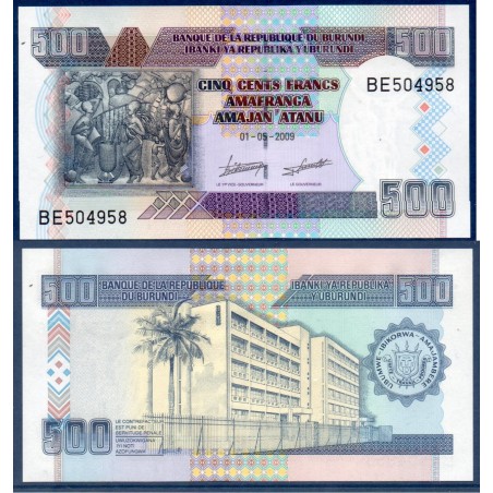 Burundi P.45a, Neuf, Billet de banque de 500 Francs 2009 batiment palmier