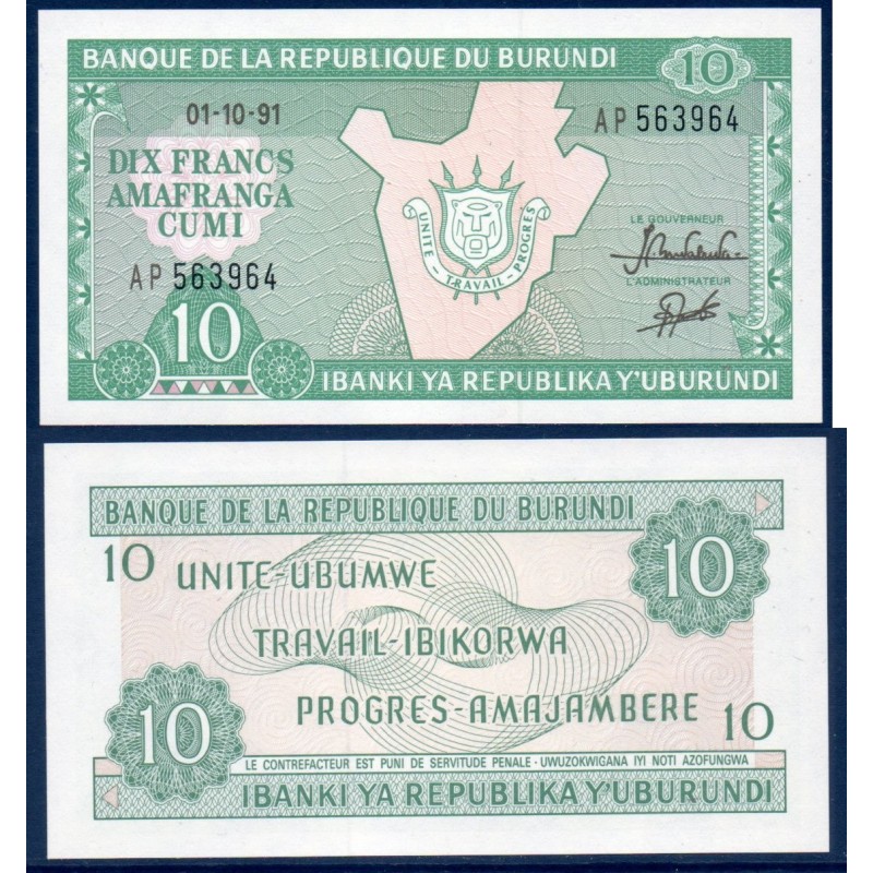 Burundi P.33b, Neuf, Billet de 20 Francs 1986-1991 Frontière armoiries