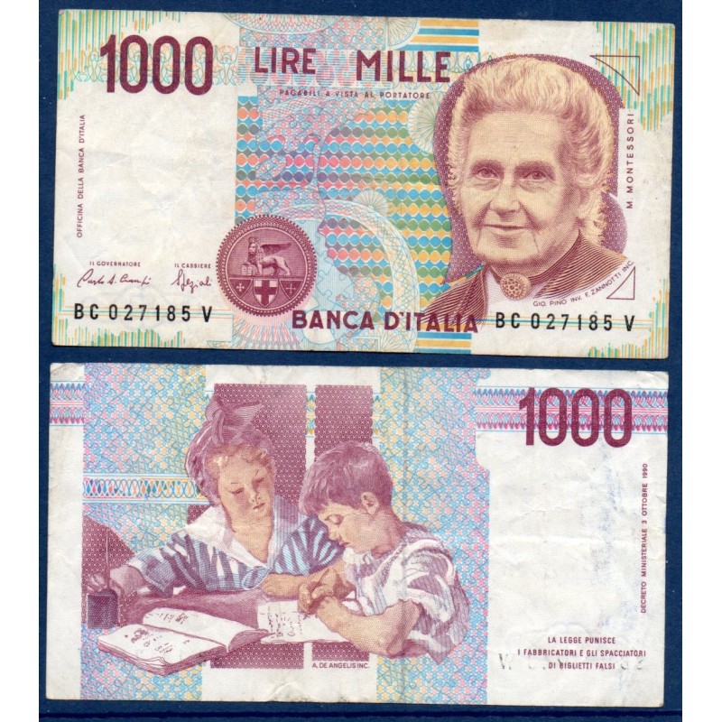 Italie P.114a, TTB Billet de 1000 Lire 1990 Maria Montesori