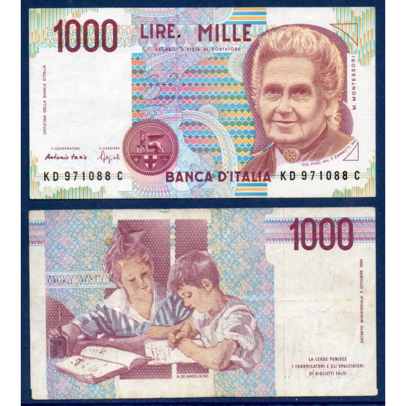 Italie P.114b, TTB Billet de 1000 Lire 1990 Maria Montesori