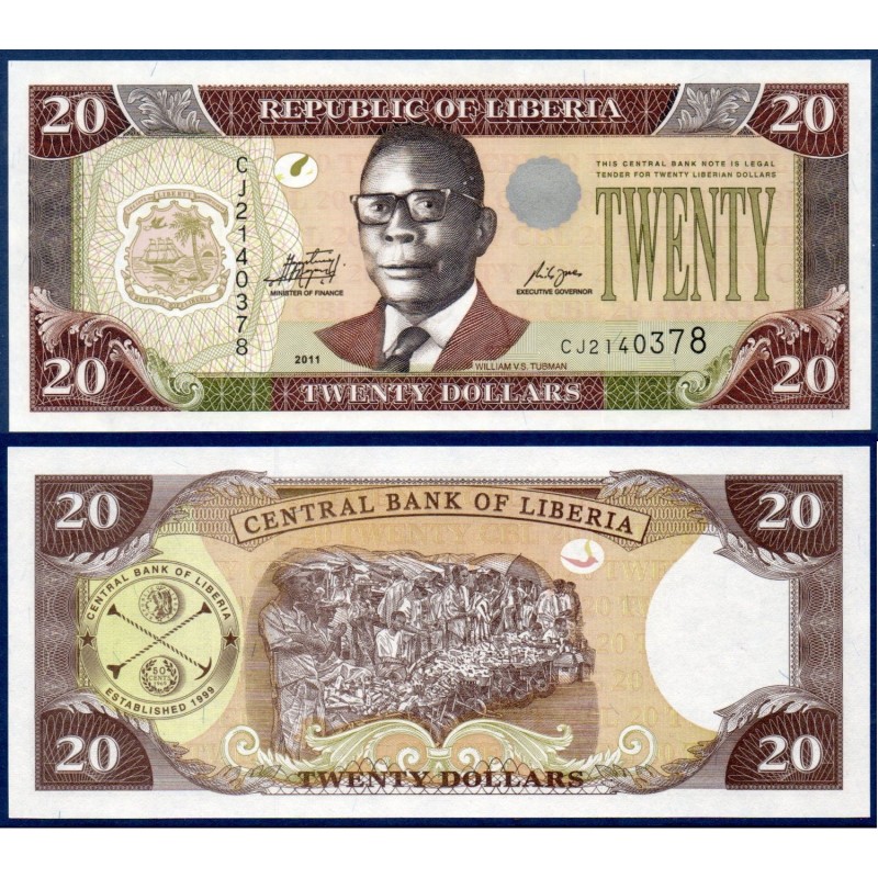 Liberia P.28g, Neuf, Billet de 20 Dollars 2011 Marchands