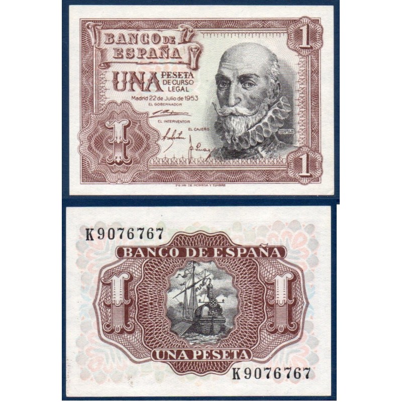 Espagne P.144a, Neuf Billet de 1 peseta 1953 Santa Cruz