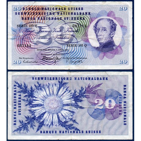 Suisse P.46w, TB, Billet de 20 Francs 9.4.1976 Henri-Dufour