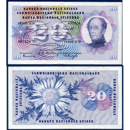 Suisse P.46d, TB+, Billet de 20 Francs 5.7.1656 Henri-Dufour