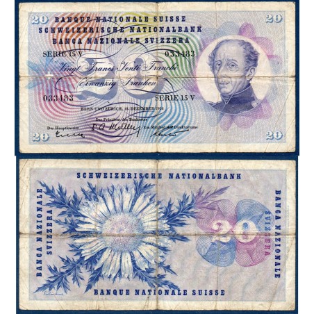 Suisse P.46f, TB, Billet de 20 Francs 18.12.1958 Henri-Dufour