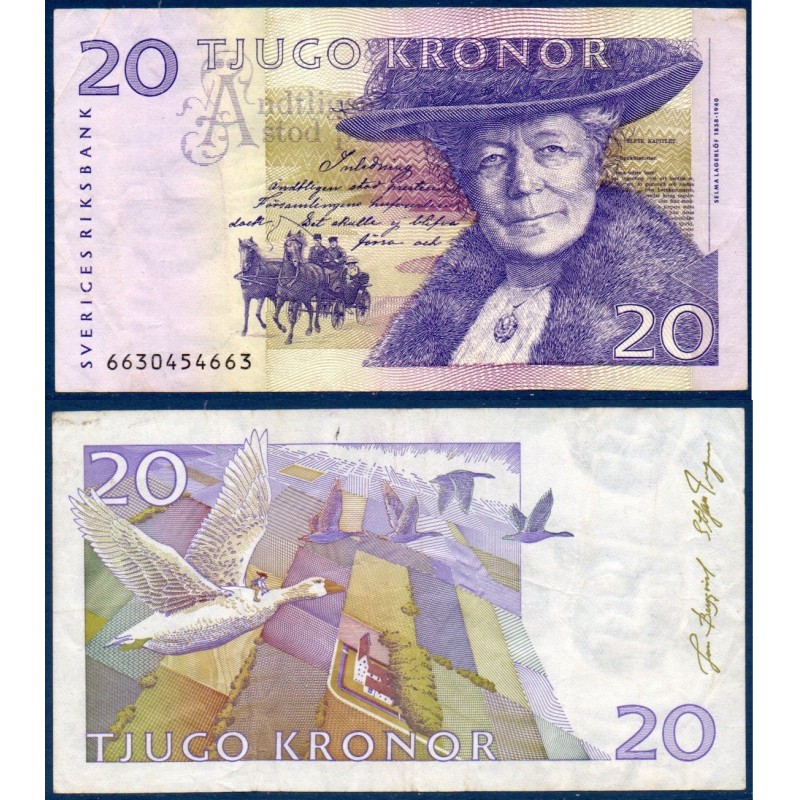 Suède P.63c, TTB, Billet de 20 Kronor 2006-2011 Selma Lagerlöf