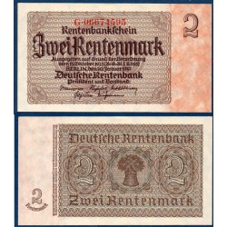 Allemagne P.174b, SPL Billet de 2 Rentenmark 1937 8 chiffres