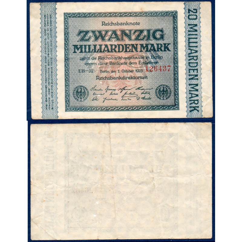 Allemagne P.118c, TTB Billet de 20 milliard Mark 1923 cercles