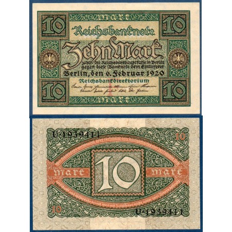 Allemagne P.67a, Spl Billet de 10 Mark 1920 avec lettre