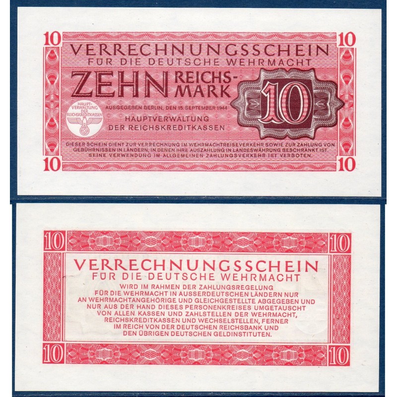 Allemagne P.M40, Neuf Billet de 10 Reichsmark 1944 Wehrmacht