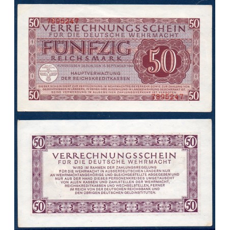 Allemagne P.M41, TTB Billet de 50 Reichsmark 1944 Wehrmacht