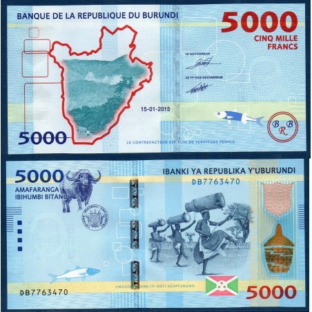 Burundi P.53a, Neuf, Billet de 5000 Francs 2015 Buffle danseurs