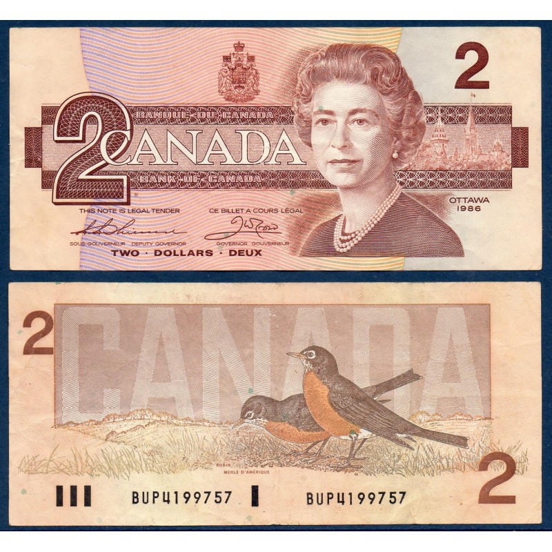 Canada P.94b, TTB Billet de 2 dollars 1986 Elizabeth II