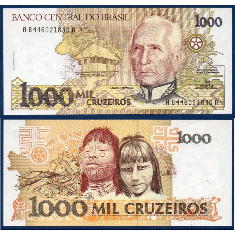 Bresil P.231b, neuf billet de 1000 Cruzeiros 1990 Candido Rondon