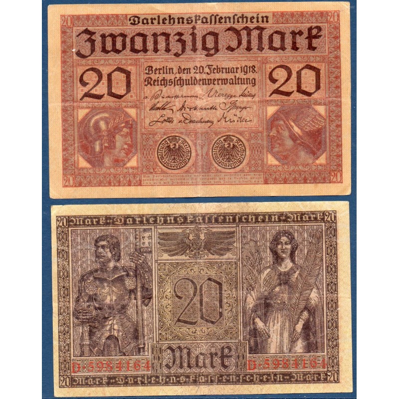 Allemagne P.57, TB Billet de 20 Mark 1918 mercure