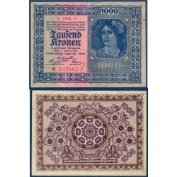 Autriche P.78, TTB Billet de 1000 Kronen 1922 bleu