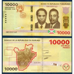 Burundi P.54a, Neuf, Billet de 10000 Francs 2015 Hippopotame