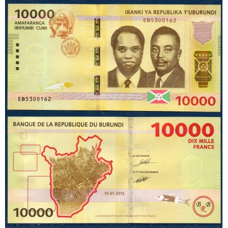 Burundi P.54a, Neuf, Billet de 10000 Francs 2015 Hippopotame