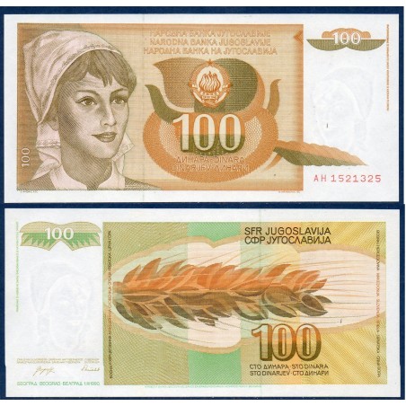 Yougoslavie P.105, neuf Billet de 100 Dinara 1990 paysanne