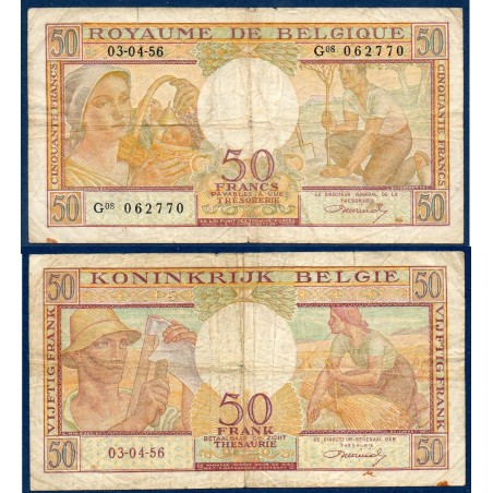 Belgique P.133b, TB Billet de 50 Francs 1956 ceuilleuse