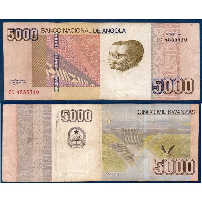 Angola P.158, TB, Billet de 5000 Kwanzas 2012 Barrage Kapanda