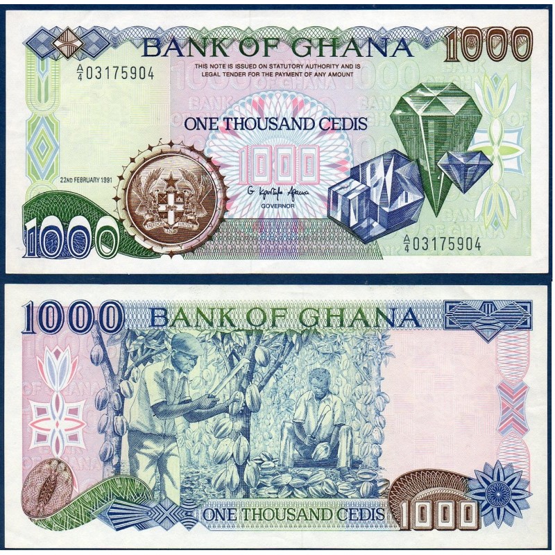 Ghana P.29a, Spl+, Billet de 1000 Cedis 1991 Diamants