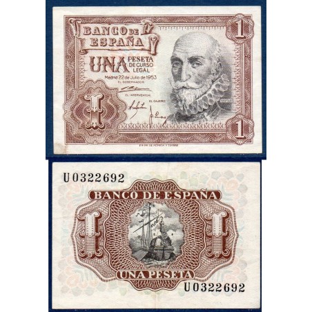 Espagne P.144a, TTB Billet de 1 peseta 1953 Santa Cruz