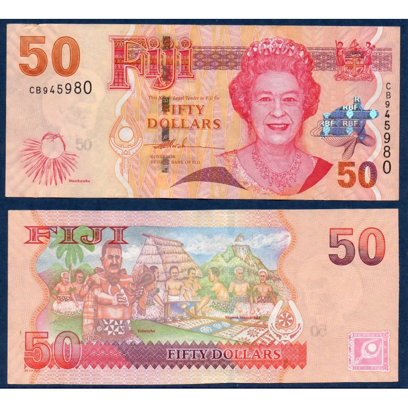 Fidji P.113a, Billet de 50 Dollars 2007-2011 Tabua et Yaqona