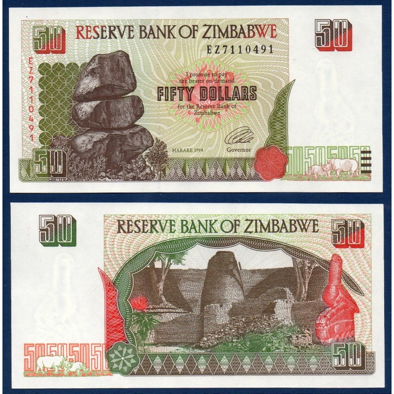 Zimbabwe P.8, Neuf, Billet de 50 Dollars 1994 Ruines