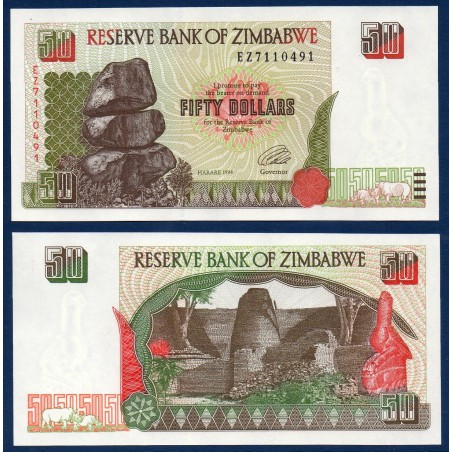 Zimbabwe P.8, Neuf, Billet de 50 Dollars 1994 Ruines