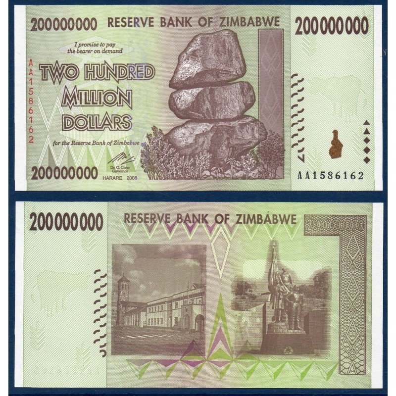 Zimbabwe Pick N°81, Billet de banque de 200000000 de Dollars 2008