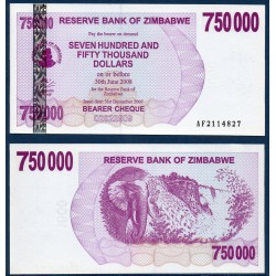 Zimbabwe P.52, Neuf, Billet de 750000 Dollars 2007 Cascade