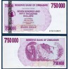 Zimbabwe P.52, Neuf, Billet de 750000 Dollars 2007 Cascade