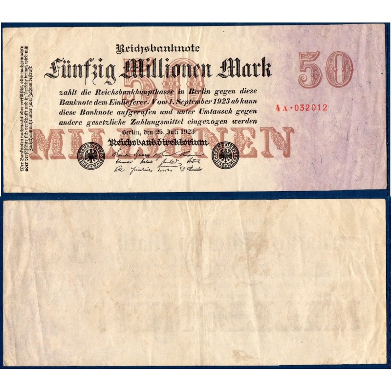 Allemagne P.98a TTB Billet de 50 millions Mark 1923 7 chiffres